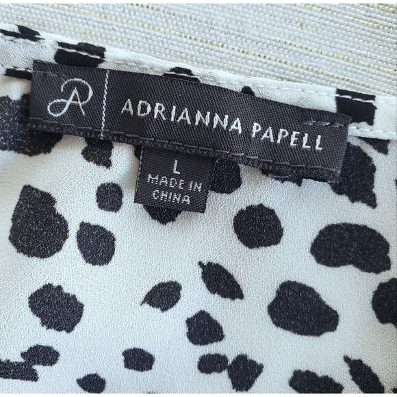 Adrianna Papell Top Womens L Leopard Print Black White Twist Front Career Casual - Picture 5 of 10